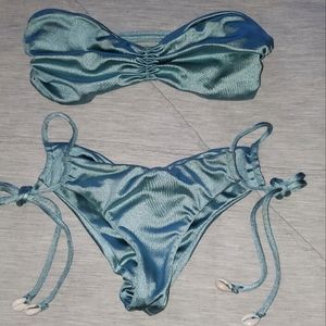 INDAH Blue Satin String Bikini Set XS